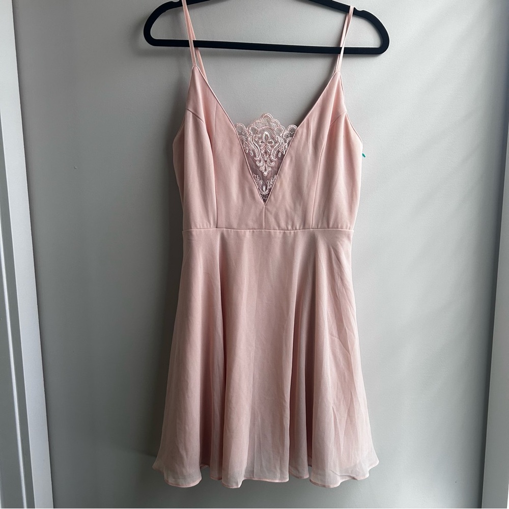 Lulu’s Light Peach Mini Dress Size Medium, Semi Formal, Lace, Sheer